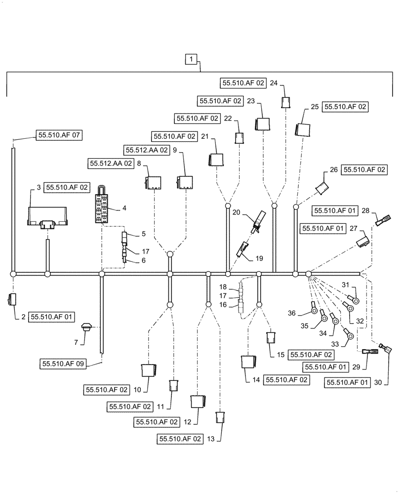 Схема запчастей Case IH 5088 - (55.510.AF[08]) - WIRE HARNESS, CAB MAIN, CONTINUED (55) - ELECTRICAL SYSTEMS