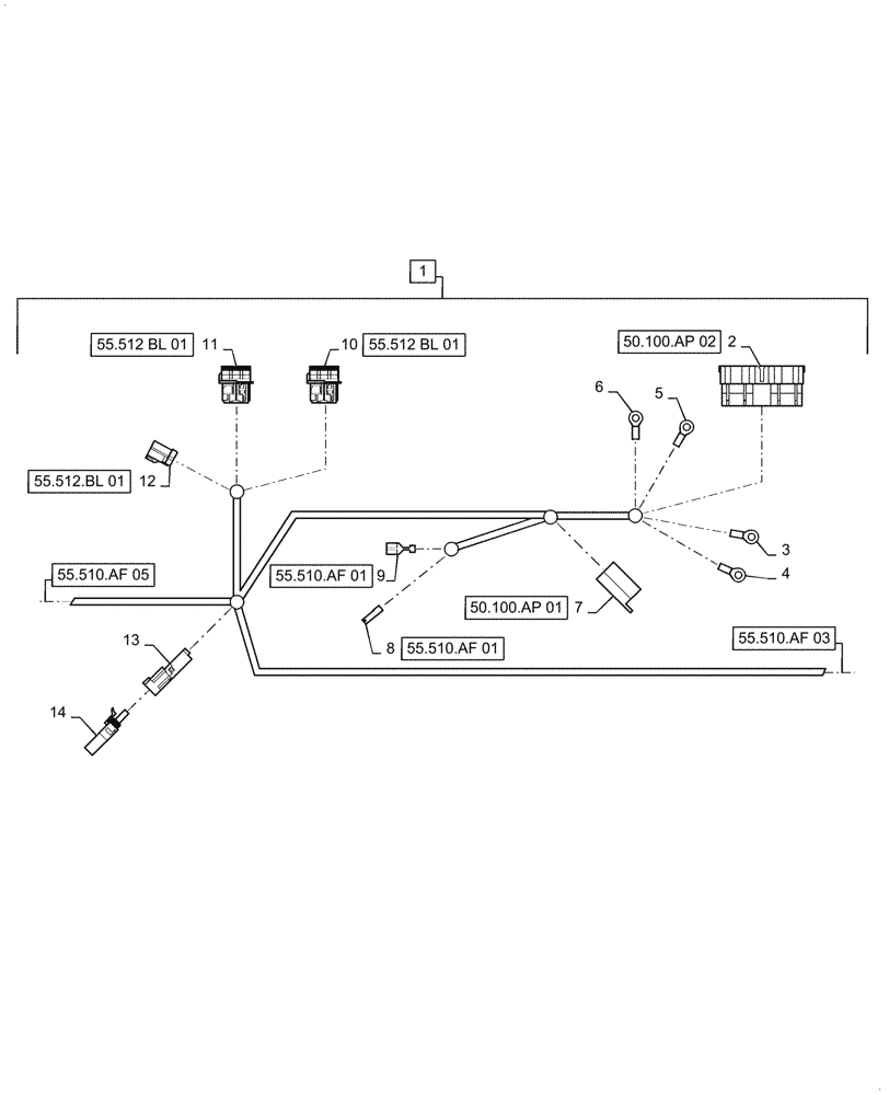 Схема запчастей Case IH 6088 - (55.510.AF[04]) - WIRE HARNESS, CAB MAIN, CONTINUED (55) - ELECTRICAL SYSTEMS