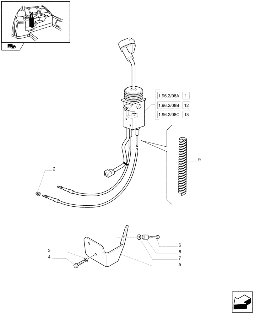 Схема запчастей Case IH FARMALL 105U - (1.96.2/08) - TWO MID-MOUNT VALVES FOR REAR CONTROL VALVES - JOYSTICK AND SUPPORT - ROPS (VAR.330186-330386) (10) - OPERATORS PLATFORM/CAB