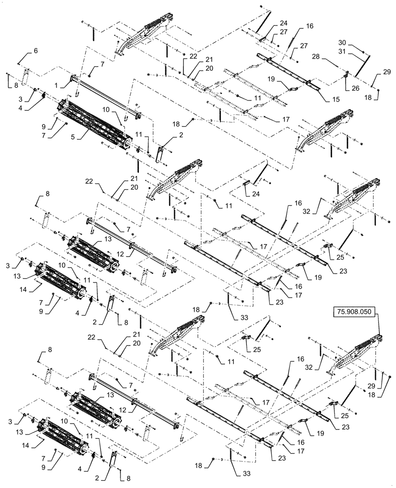 Схема запчастей Case IH TM255 - (75.908.020) - ACS, 3 BAR SPIKE (75) - SOIL PREPARATION