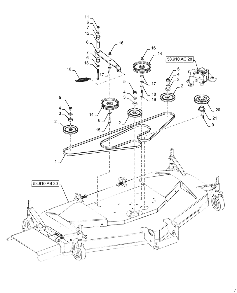 Схема запчастей Case IH MW172S - (58.910.AC[29]) - VAR - 717966096 - MOWER DECK PULLEY DRIVE (58) - ATTACHMENTS/HEADERS