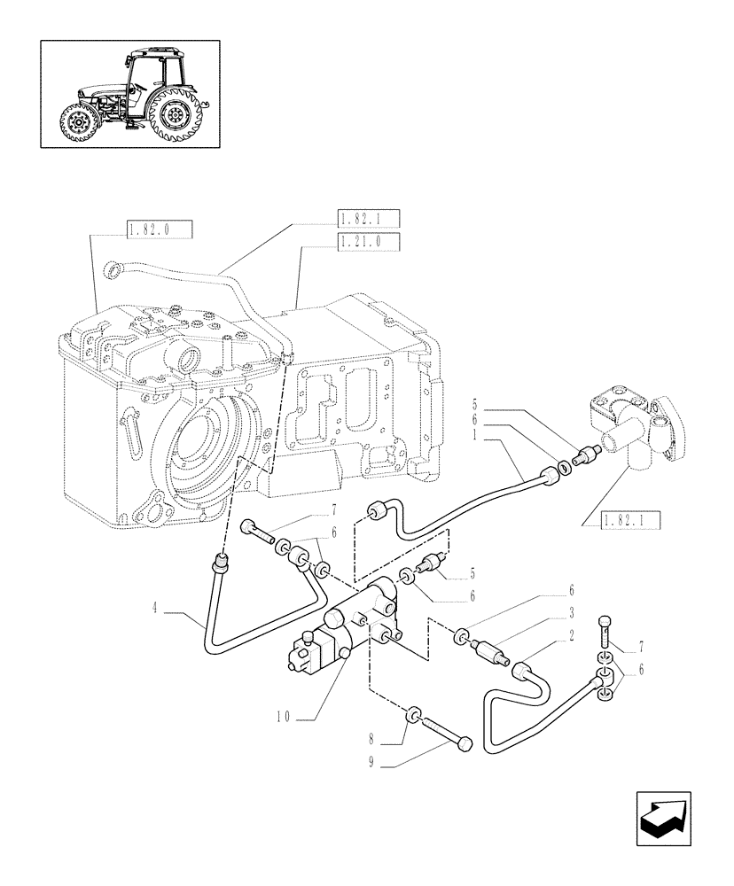 Схема запчастей Case IH JX1085C - (1.82.714[01]) - (VAR.372) TRAILER BRAKE VALVE (ITALY) - PIPES (07) - HYDRAULIC SYSTEM