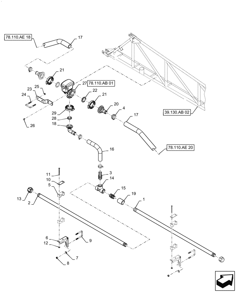 Схема запчастей Case IH PATRIOT 2250 - (78.110.AE[19]) - BOOM PLUMBING, RH, INNER, 20" NOZZLE SPACING, 5 SECTION, 90, BSN YGT042519 (78) - SPRAYING