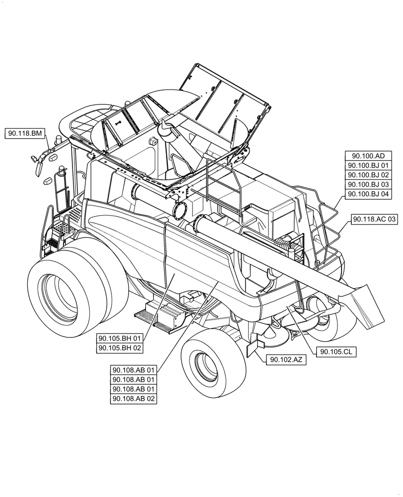Схема запчастей Case IH 5088 - (00.000.90[01]) - PICTORIAL INDEX - PLATFORM, CAB, BODYWORK AND DECALS (00) - GENERAL & PICTORIAL INDEX