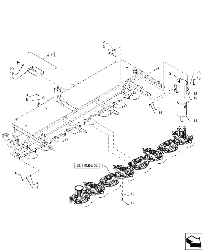 Схема запчастей Case IH DC133 - (58.110.BE[01]) - CUTTERBAR, 8-DISC (58) - ATTACHMENTS/HEADERS