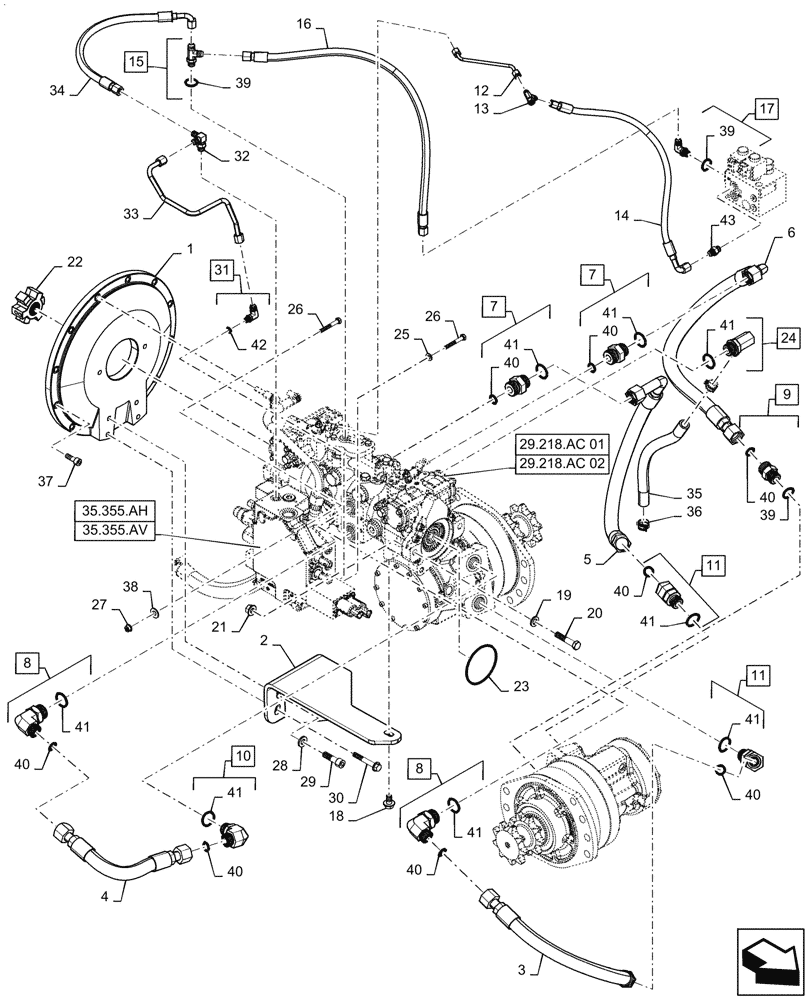 Схема запчастей Case IH SR200 - (29.204.AB[01]) - HYDROSTATIC PUMP, DRIVE LINES, MECHANICAL CONTROLS (29) - HYDROSTATIC DRIVE