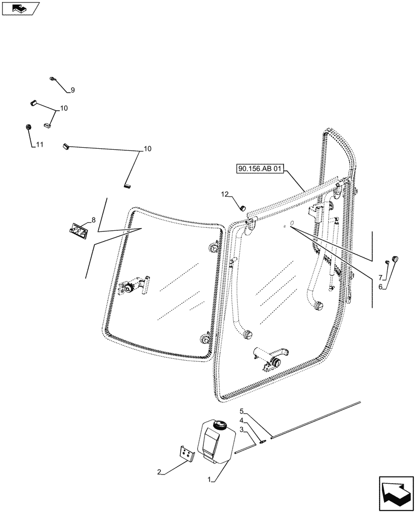 Схема запчастей Case IH FARMALL 105U - (55.518.AT[01]) - STD + VAR - 390642 - WINDSHIELD WASH RESERVOIR, REAR, W/O REAR WINDSCREEN WIPER - END YR 09-JUN-2013 (55) - ELECTRICAL SYSTEMS