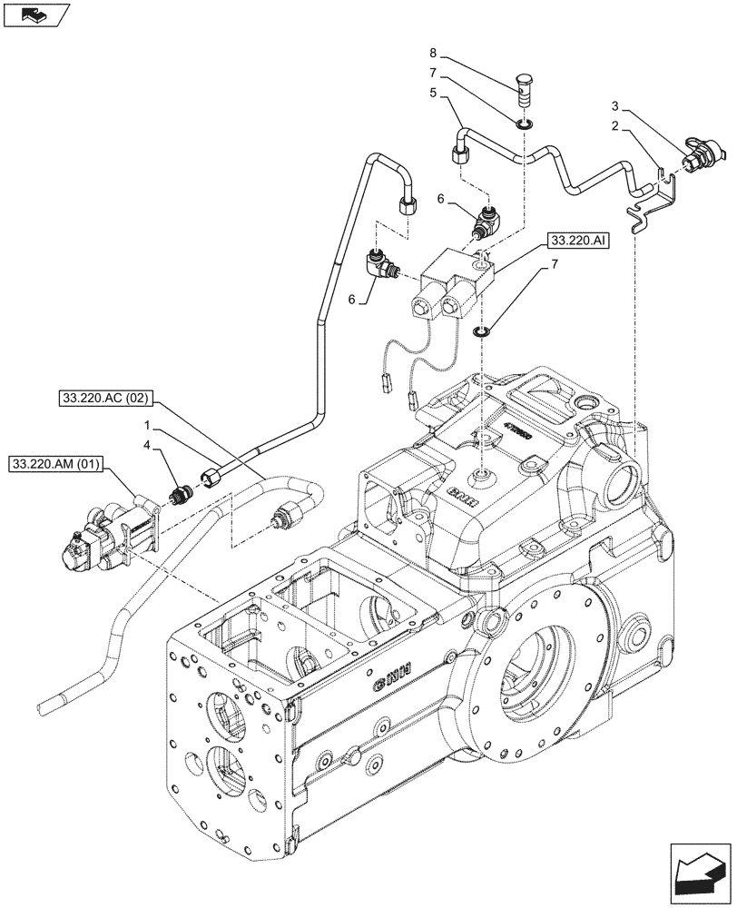 Схема запчастей Case IH FARMALL 105C - (33.220.AF[02]) - VAR - 743517 - TRAILER BRAKE VALVE, VALVE SECTIONS & QUICK COUPLERS (33) - BRAKES & CONTROLS