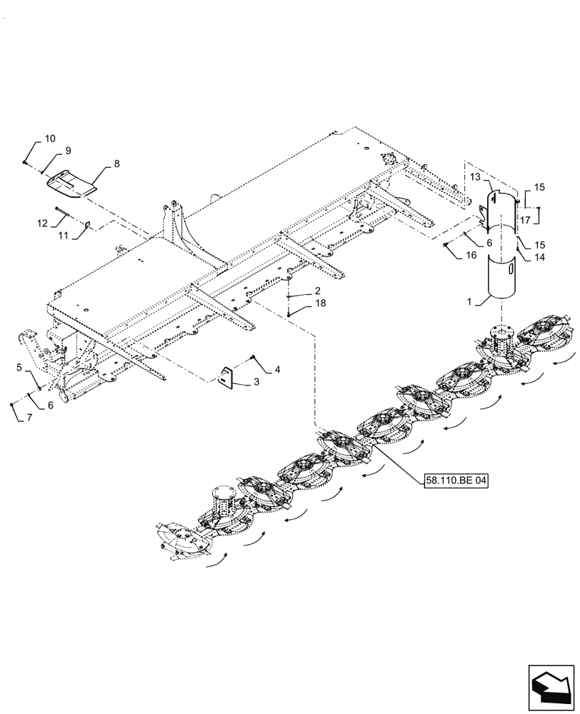 Схема запчастей Case IH DC163 - (58.110.BE[13]) - CUTTERBAR, 10-DISC, QUICK CHANGE KNIVES (58) - ATTACHMENTS/HEADERS