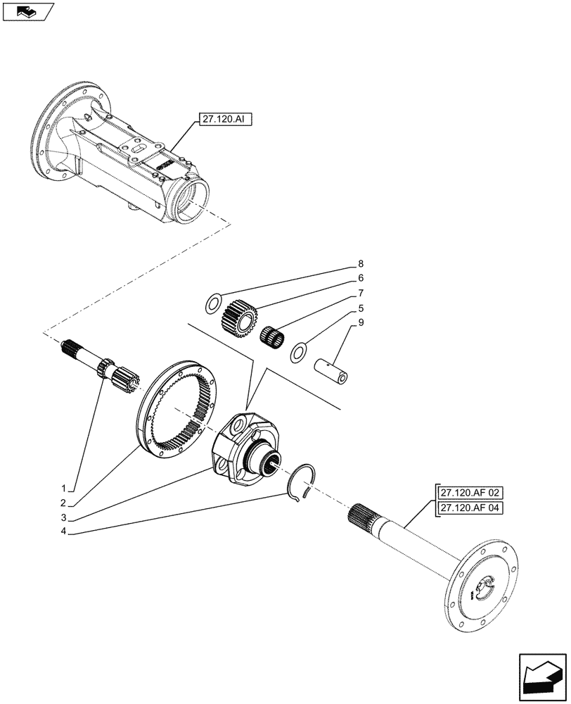 Схема запчастей Case IH FARMALL 115U - (27.120.AF[05]) - VAR - 743932 - FINAL DRIVE, GEARS & SHAFT (27) - REAR AXLE SYSTEM