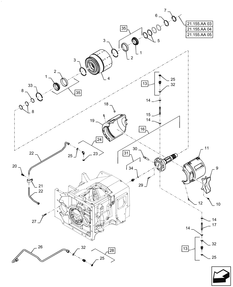 Схема запчастей Case IH MAGNUM 340 - (21.155.AA[01]) - POWERSHIFT - RANGE TRANSMISSION - MFD CLUTCH AND PARKING BRAKE - BSN ZDRD04268 (21) - TRANSMISSION