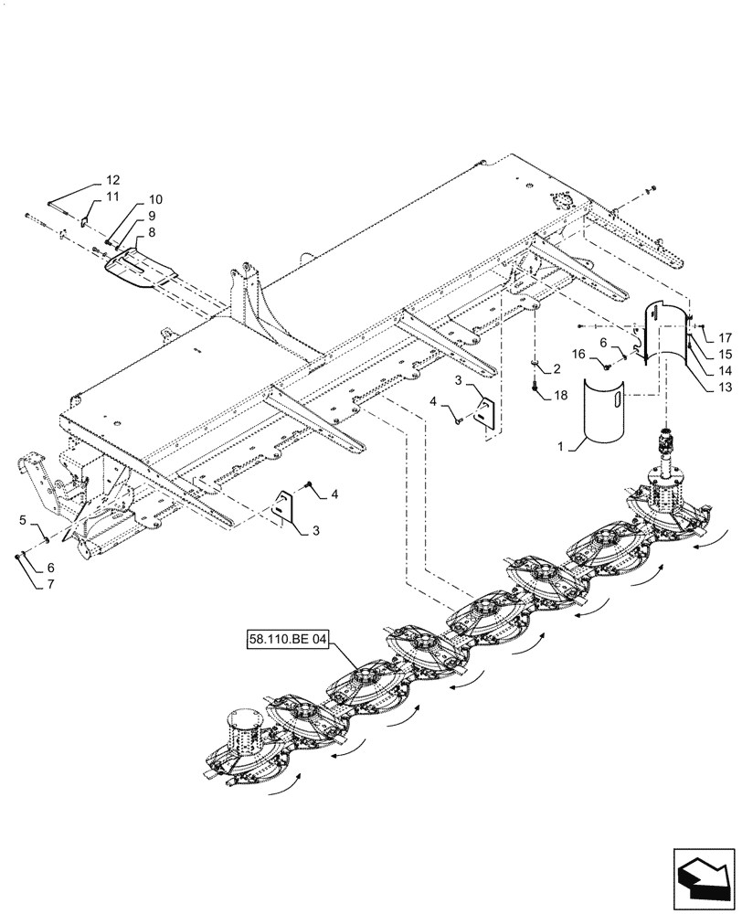 Схема запчастей Case IH DC133 - (58.110.BE[13]) - CUTTERBAR, 8-DISC, QUICK CHANGE KNIVES (58) - ATTACHMENTS/HEADERS