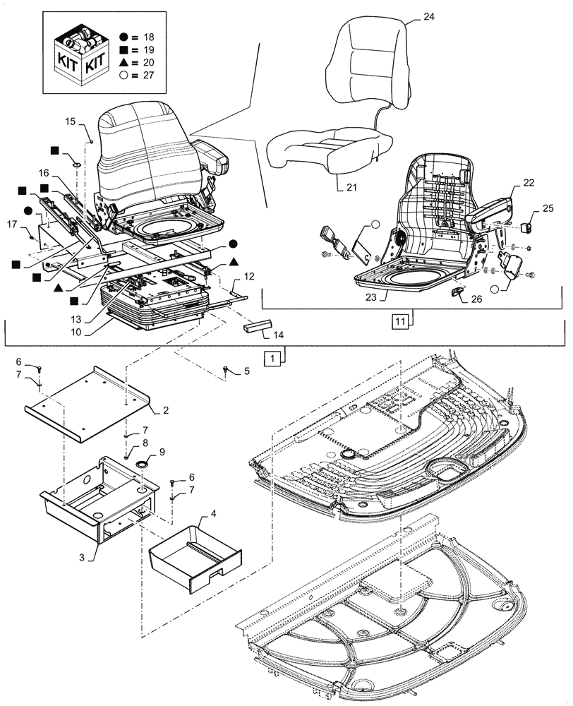 Схема запчастей Case IH WD2504 - (90.124.AE[02]) - SEAT CUSHION & ARMREST, DELUXE (90) - PLATFORM, CAB, BODYWORK AND DECALS