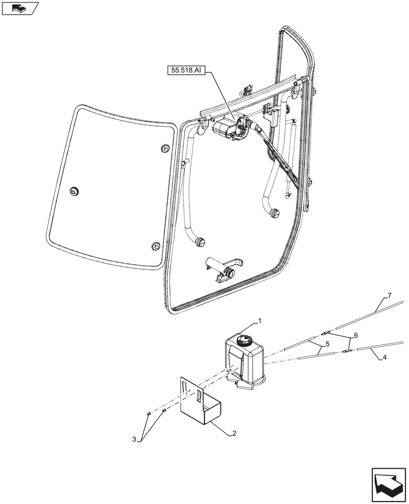 Схема запчастей Case IH FARMALL 105U - (55.518.AT[02A]) - VAR - 330642 - WINDSHIELD WASH RESERVOIR, REAR - BEGIN YR 10-JUN-2013 (55) - ELECTRICAL SYSTEMS