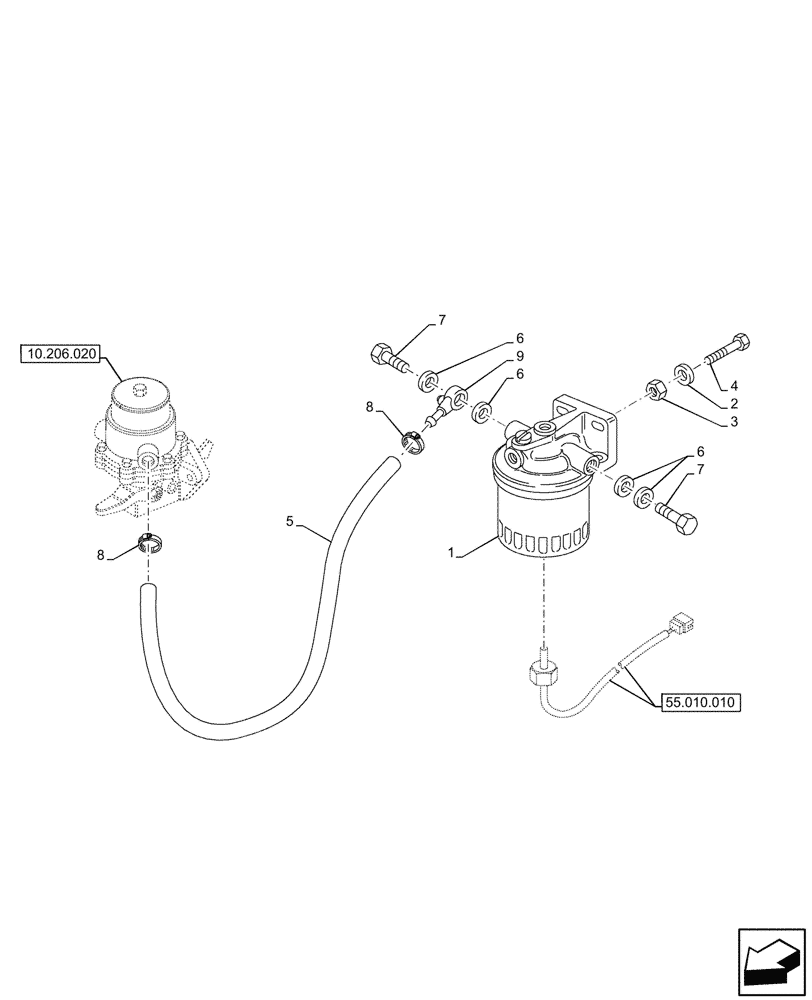 Схема запчастей Case IH JX95HC PLUS - (10.206.010) - VAR - 334296 - FUEL FILTER/WATER SEPARATOR (10) - ENGINE