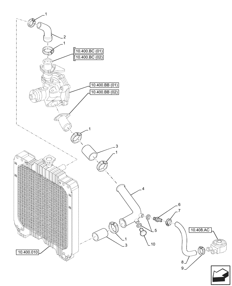 Схема запчастей Case IH JX95HC PLUS - (10.400.020) - STD + VAR - 391102 - COOLING SYSTEM LINE, HOSE (10) - ENGINE
