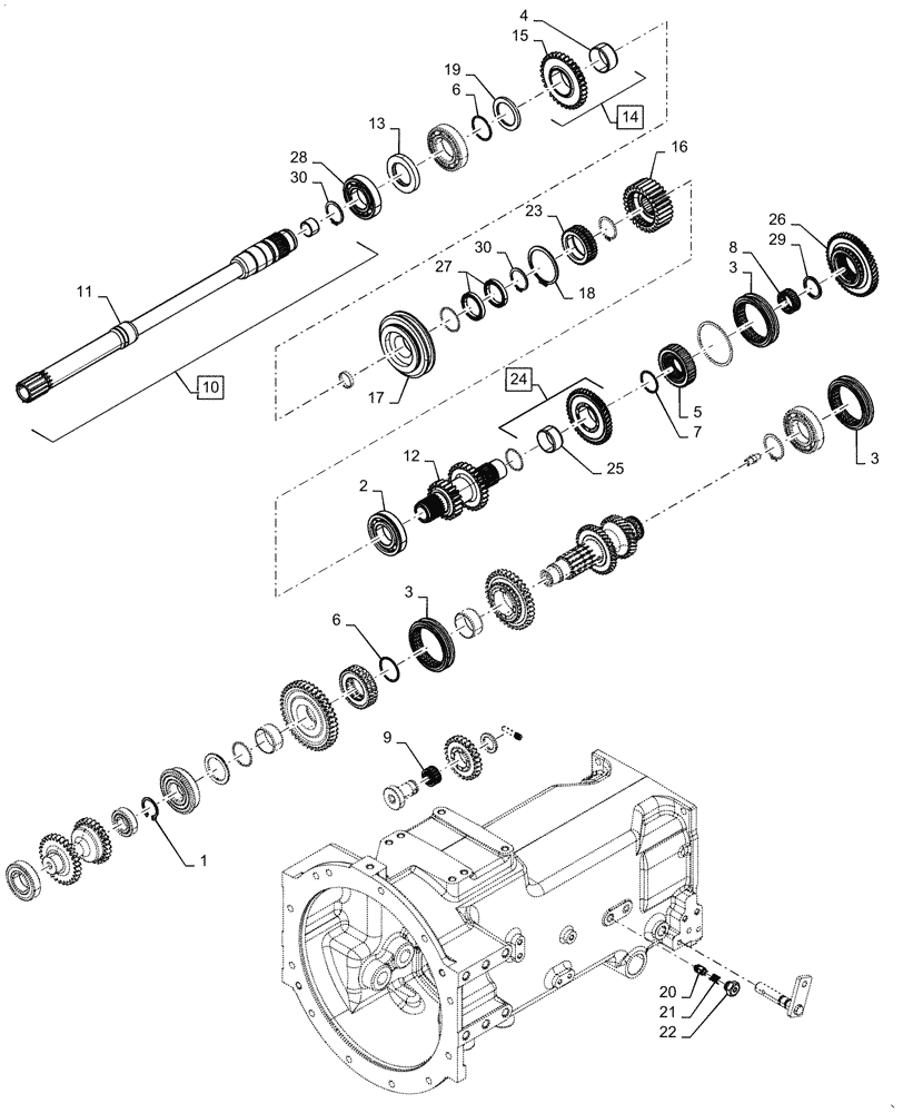 Схема запчастей Case IH FARMALL 55A - (21.140.02[02]) - GEAR AND SHAFT ASSY, CONSTANTMESH TRANSMISSION, 8X8 SHUTTLE (21) - TRANSMISSION