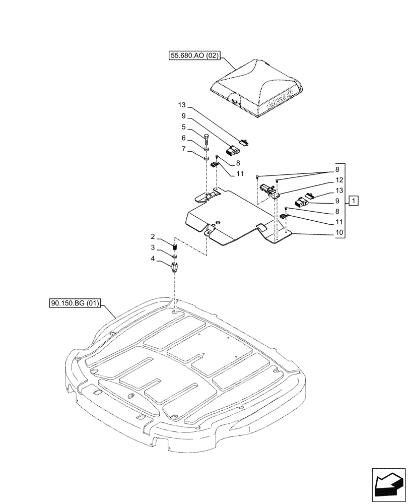 Схема запчастей Case IH PUMA 165 - (55.680.AO[01A]) - VAR - 758272, 758273 - GPS RECEIVER, SUPPORT - BEGIN YR 19-MAR-2015 (55) - ELECTRICAL SYSTEMS