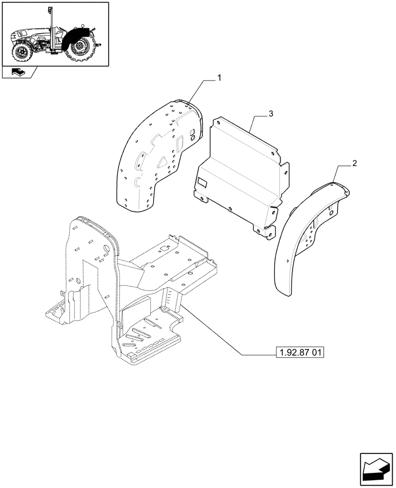 Схема запчастей Case IH FARMALL 75N - (1.92.87/16) - REAR MUDGUARDS IN UPPER POSITION - PARTITION - L/CAB (VAR.335870-336870 / 744478) (10) - OPERATORS PLATFORM/CAB