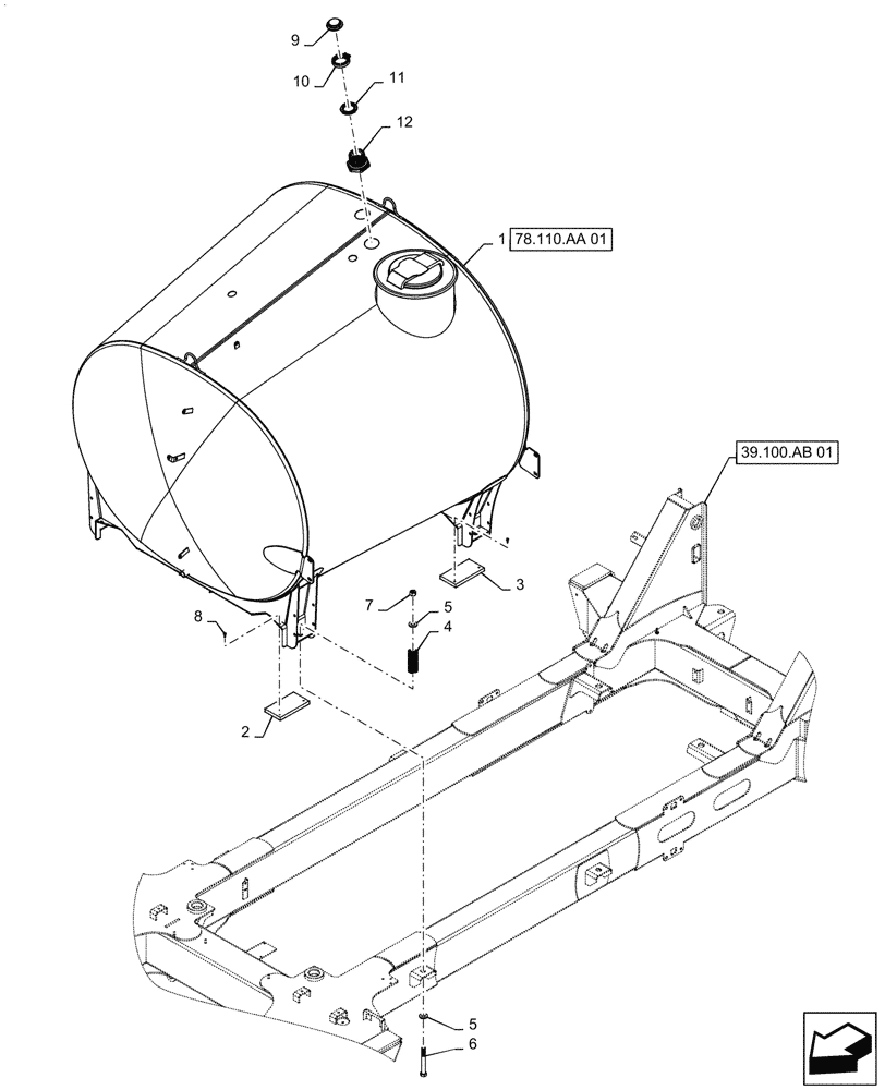 Схема запчастей Case IH PATRIOT 3340 - (78.110.AA[03]) - MOUNTING PARTS, 1000 GAL SST TANK, ASN YGT042518 (78) - SPRAYING