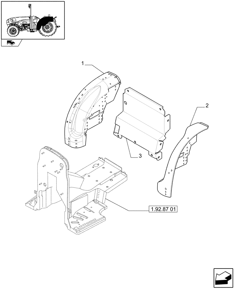 Схема запчастей Case IH FARMALL 85N - (1.92.87/14) - REAR MUDGUARDS IN UPPER POSITION - PARTITION - L/CAB (VAR.335870-336870) (10) - OPERATORS PLATFORM/CAB