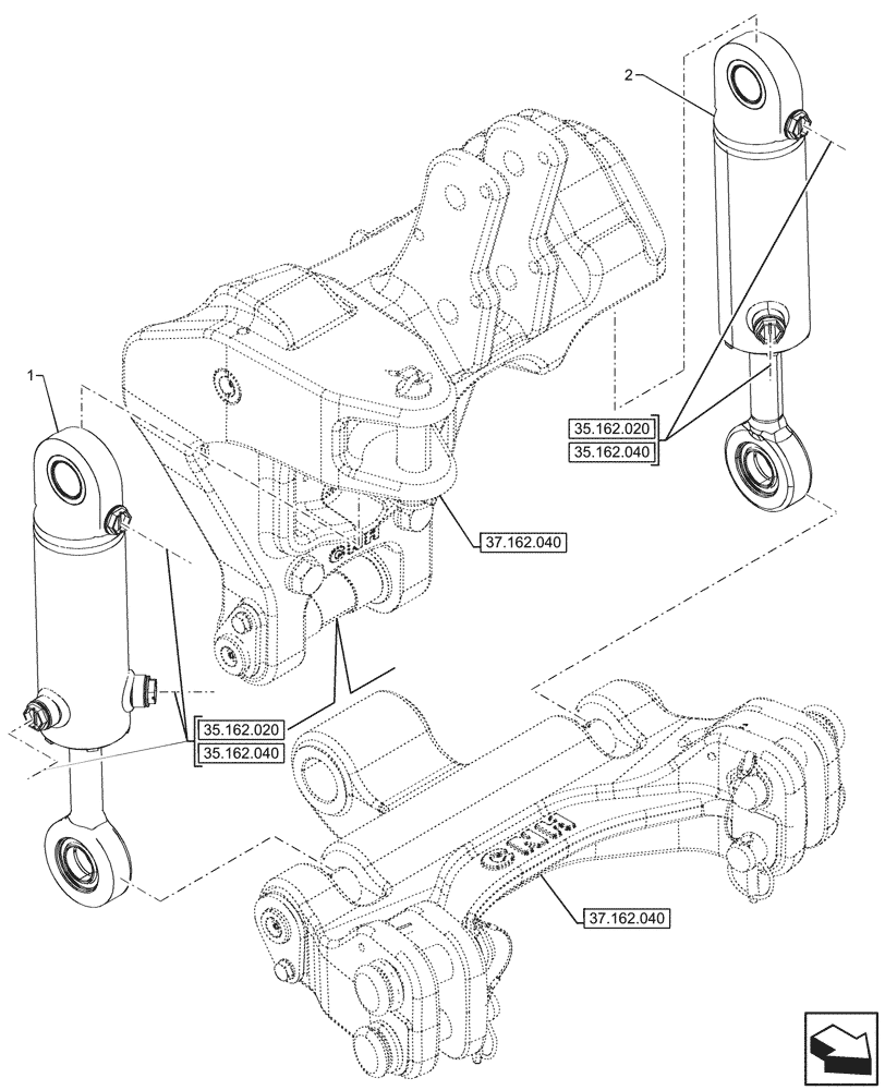 Схема запчастей Case IH FARMALL 80N - (35.162.050) - VAR - 341975, 341976, 341979, 341980, 342336, 342337, 342340, 342346, 342347, 342350, 743522, 743970, 759019 - CYLINDER, HYDRAULIC LIFT (35) - HYDRAULIC SYSTEMS