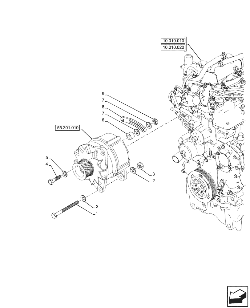 Схема запчастей Case IH JX95HC PLUS - (55.301.020) - STD + VAR - 391102 - ALTERNATOR, BELT, PLATE (55) - ELECTRICAL SYSTEMS