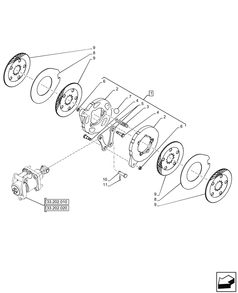 Схема запчастей Case IH JX95HC PLUS - (33.202.030) - STD + VAR - 390110, 335113 - BRAKE DISC (33) - BRAKES & CONTROLS