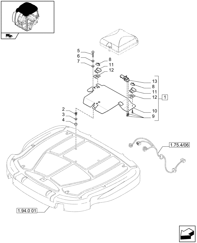 Схема запчастей Case IH PUMA 225 - (1.94.0/04[01A]) - (VAR.190-332-348) AUTOGUIDANCE STEERING SYSTEM - BRACKET - D7409 (10) - OPERATORS PLATFORM/CAB