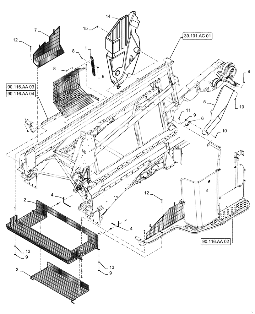 Схема запчастей Case IH 9230 - (90.116.AA[01]) - SHIELD, LOWER (90) - PLATFORM, CAB, BODYWORK AND DECALS