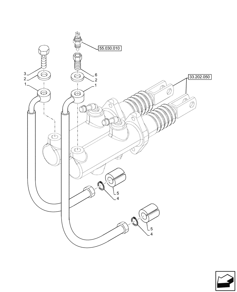 Схема запчастей Case IH JX95HC PLUS - (33.202.070) - STD + VAR - 391606 - BRAKE CYLINDER, LINE (33) - BRAKES & CONTROLS