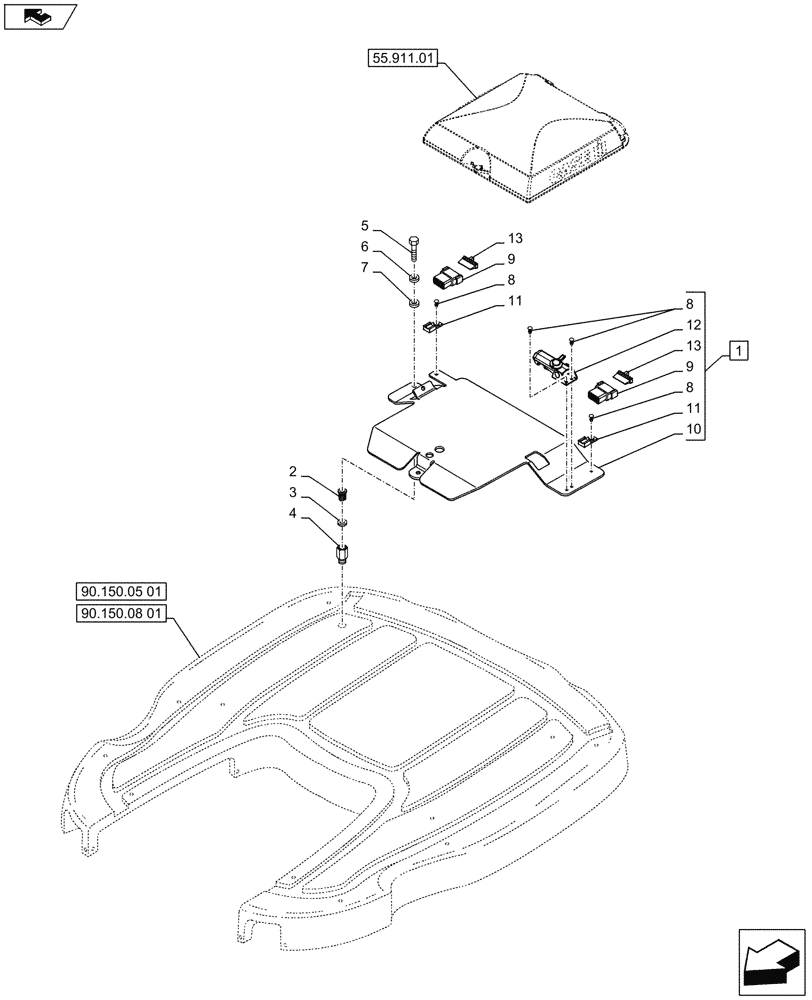 Схема запчастей Case IH PUMA 130 - (55.911.02[01A]) - VAR - 330077, 331077 - GPS RECEIVER - MOUNTING - D7409 (55) - ELECTRICAL SYSTEMS