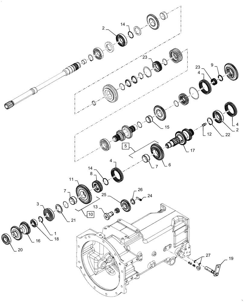 Схема запчастей Case IH FARMALL 45A - (21.140.02[01]) - GEAR AND SHAFT ASSY, CONSTANTMESH TRANSMISSION, 8X8 SHUTTLE (21) - TRANSMISSION