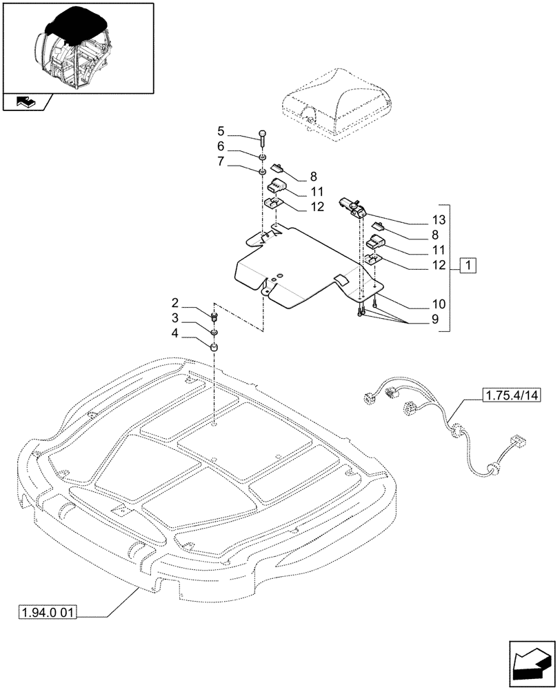 Схема запчастей Case IH PUMA 180 - (1.94.0/04[01A]) - (VAR.190-330-331-332-348) AUTOGUIDANCE SYSTEM READY - BRACKET - D7409 (10) - OPERATORS PLATFORM/CAB