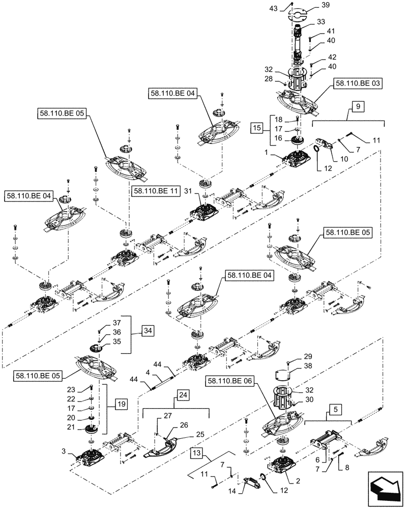 Схема запчастей Case IH DC133 - (58.110.BE[02]) - CUTTERBAR, 8-DISC, BASIC (58) - ATTACHMENTS/HEADERS