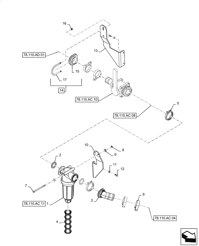 Схема запчастей Case IH PATRIOT 3240 - (78.110.AC[06]) - STRAINER FILTER, AND THROTTLE VALVE, ASN YGT042518 (78) - SPRAYING