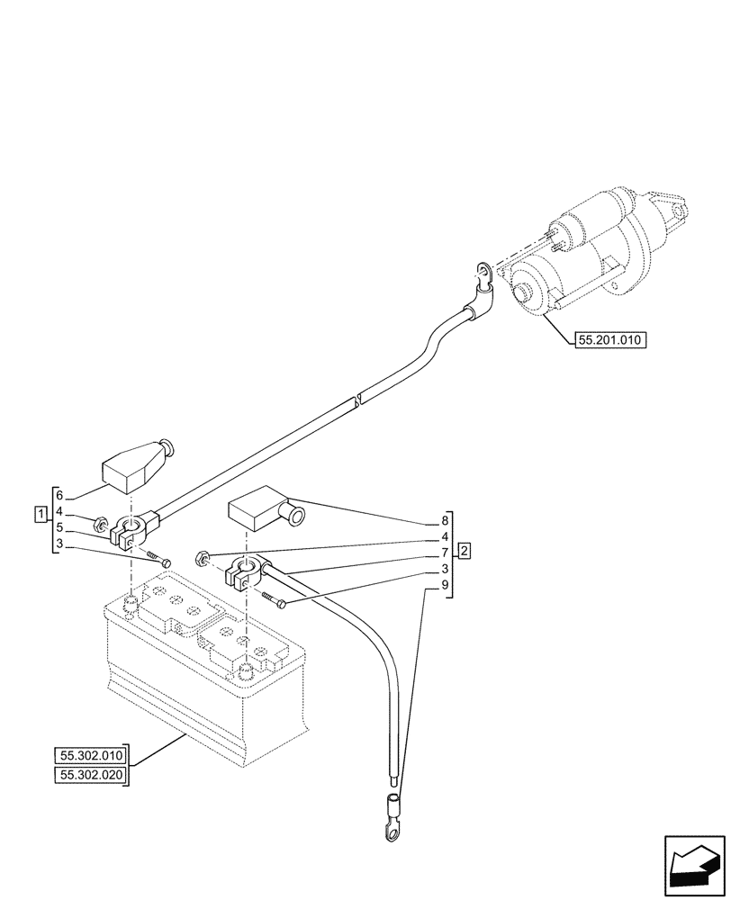 Схема запчастей Case IH JX95HC PLUS - (55.302.030) - STD + VAR - 391102 - BATTERY CABLE (55) - ELECTRICAL SYSTEMS