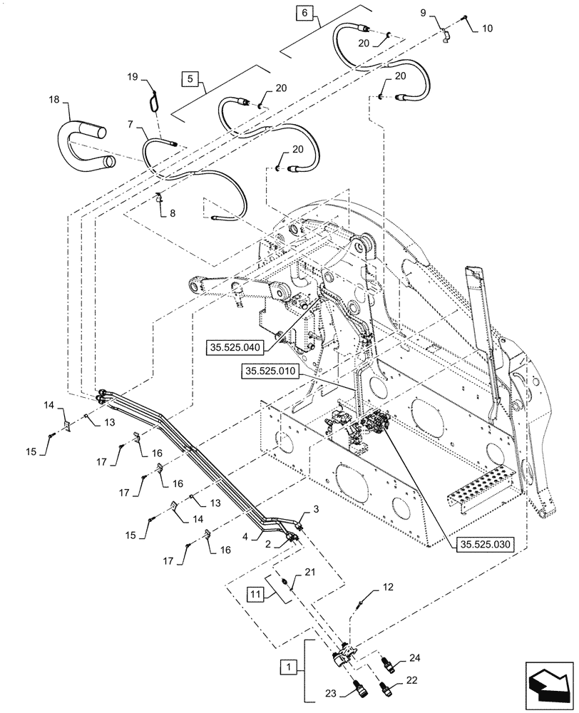 Схема запчастей Case IH SV340 - (35.525.020) - STANDARD AUXILIARY HYDRAULIC, BOOM PLUMBING (35) - HYDRAULIC SYSTEMS