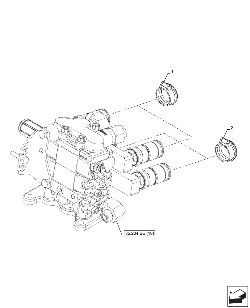 Схема запчастей Case IH FARMALL 85C - (35.204.BB[03]) - VAR - 743569 - REMOTE CONTROL VALVE (2 REMOTES - 4 COUPLERS), HI-LO, COUPLING, COVERS (35) - HYDRAULIC SYSTEMS