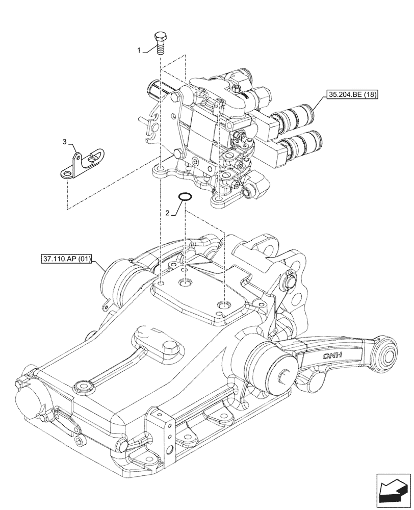 Схема запчастей Case IH FARMALL 95C - (35.204.BE[22]) - VAR - 743569 - REMOTE CONTROL VALVE (2 REMOTES - 4 COUPLERS), HI-LO, MOUNT, VALVE (35) - HYDRAULIC SYSTEMS