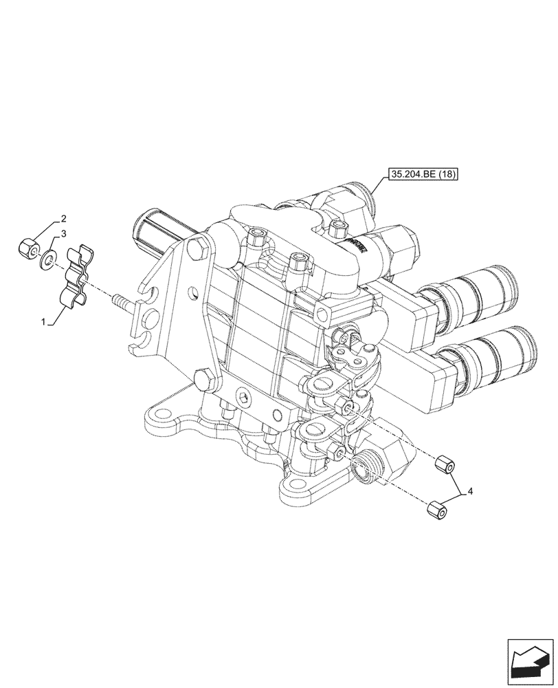 Схема запчастей Case IH FARMALL 105C - (35.204.BE[23]) - VAR - 743569 - REMOTE CONTROL VALVE (2 REMOTES - 4 COUPLERS), HI-LO, MOUNT, VALVE (35) - HYDRAULIC SYSTEMS