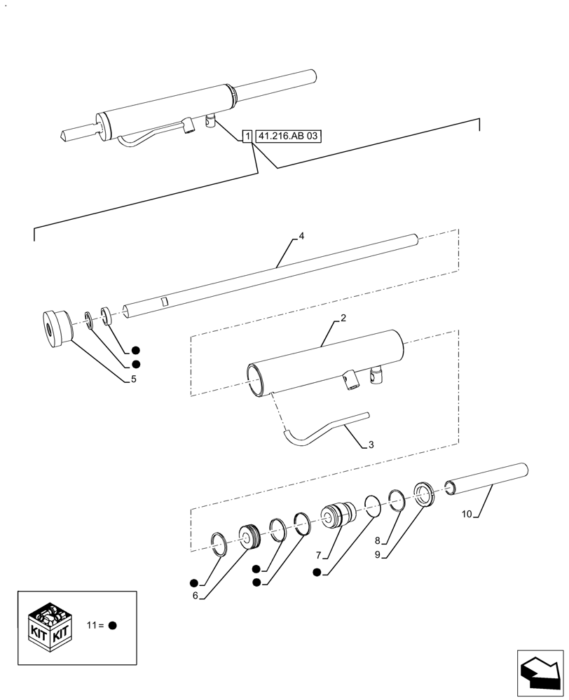 Схема запчастей Case IH FARMALL 110A - (41.216.AB[04]) - VAR - 390373 - 2WD FRONT AXLE, OPERATING CYLINDER, HEAVY DUTY (41) - STEERING