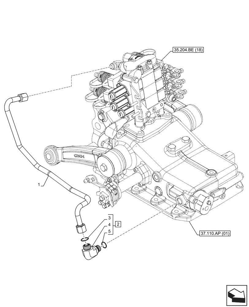 Схема запчастей Case IH FARMALL 105C - (35.204.BJ[11]) - VAR - 743569 - REMOTE CONTROL VALVE (2 REMOTES - 4 COUPLERS), HI-LO, LINE (35) - HYDRAULIC SYSTEMS