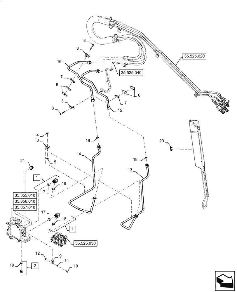 Схема запчастей Case IH SV340 - (35.525.010) - STANDARD AUXILIARY HYDRAULIC, CHASSIS PLUMBING (35) - HYDRAULIC SYSTEMS