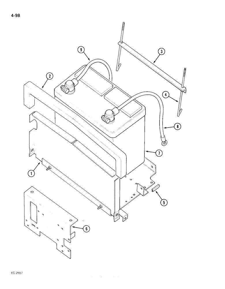 Схема запчастей Case IH 385 - (4-098) - BATTERY TRAY, BATTERY AND CONNECTIONS (04) - ELECTRICAL SYSTEMS