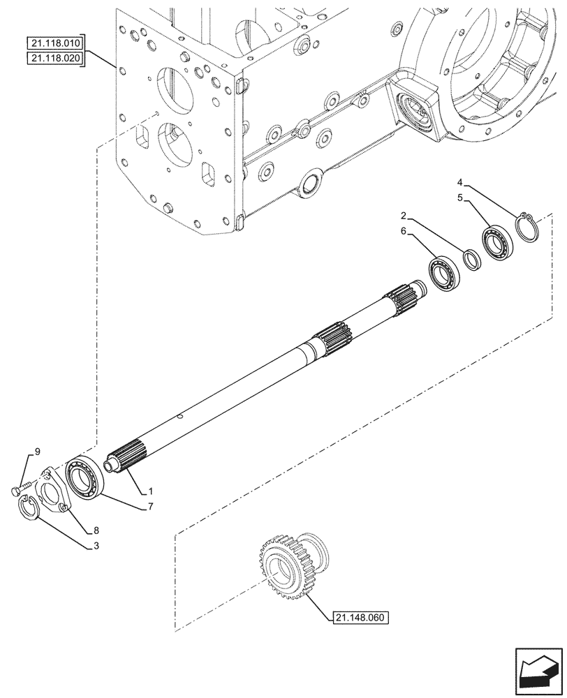 Схема запчастей Case IH JX95HC PLUS - (21.148.050) - STD + VAR - 390110 - TRANSMISSION, CLUTCH INPUT SHAFT, 12+12, SYNCHROSHUTTLE (21) - TRANSMISSION