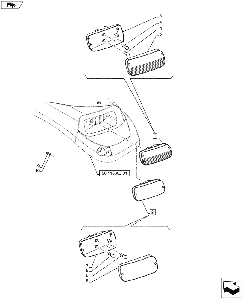 Схема запчастей Case IH FARMALL 105U - (55.404.BM[03]) - STD + VAR - 332717, 391713 - TAIL LAMP, NA (55) - ELECTRICAL SYSTEMS