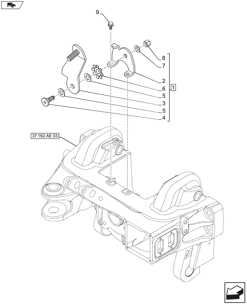 Схема запчастей Case IH FARMALL 115U - (37.162.AE[01A]) - STD + VAR - 331789, 390789 - 3 POINT HITCH, FRONT, BRACKET, W/O FRONT PTO - BEGIN YR 24-JUN-2013 (37) - HITCHES, DRAWBARS & IMPLEMENT COUPLINGS