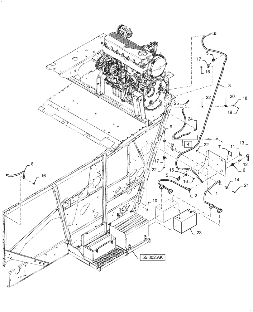 Схема запчастей Case IH 6140 - (55.302.AX) - BATTERY - TRAY & CABLES (55) - ELECTRICAL SYSTEMS