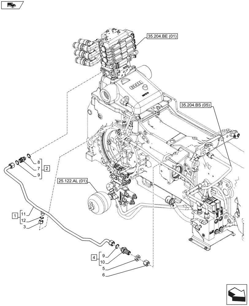 Схема запчастей Case IH MAXXUM 130 - (25.122.AM) - VAR - 330414, 330427, 330429, 330430, 743689, 743690 - HYDRAULIC TRANSMISSION CONTROL (25) - FRONT AXLE SYSTEM